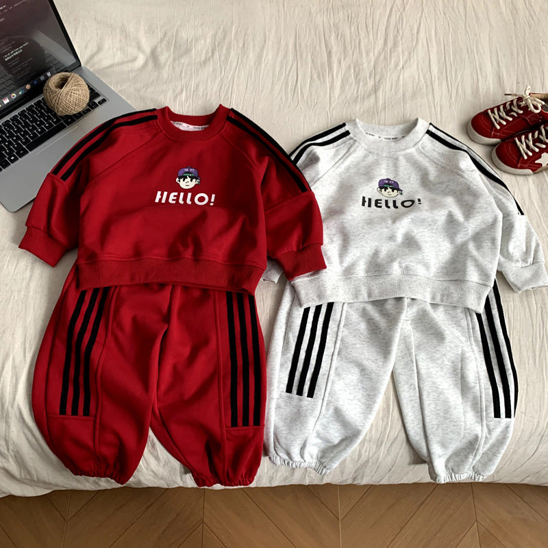 Boy's letter fake two-piece hoodie two-piece set