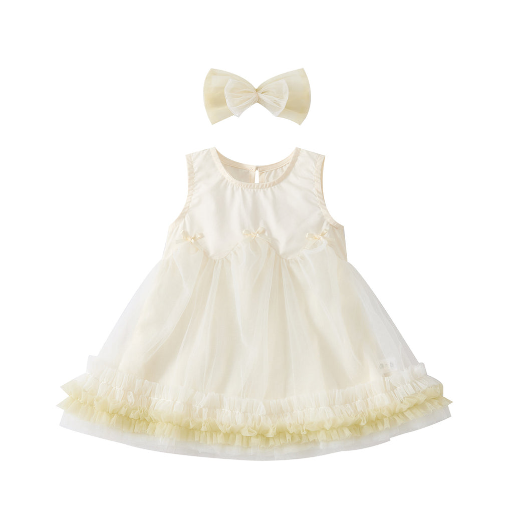 Bow Backless Dress for Toddlers, Casual Lightweight Lace-Trimmed Dress for Baby Girls