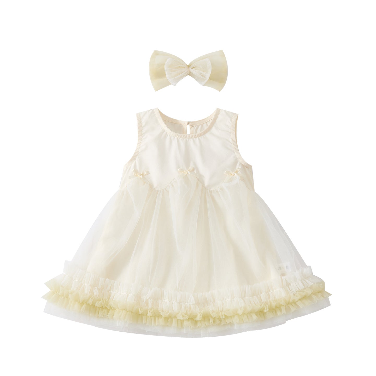 Bow Backless Dress for Toddlers, Casual Lightweight Lace-Trimmed Dress for Baby Girls
