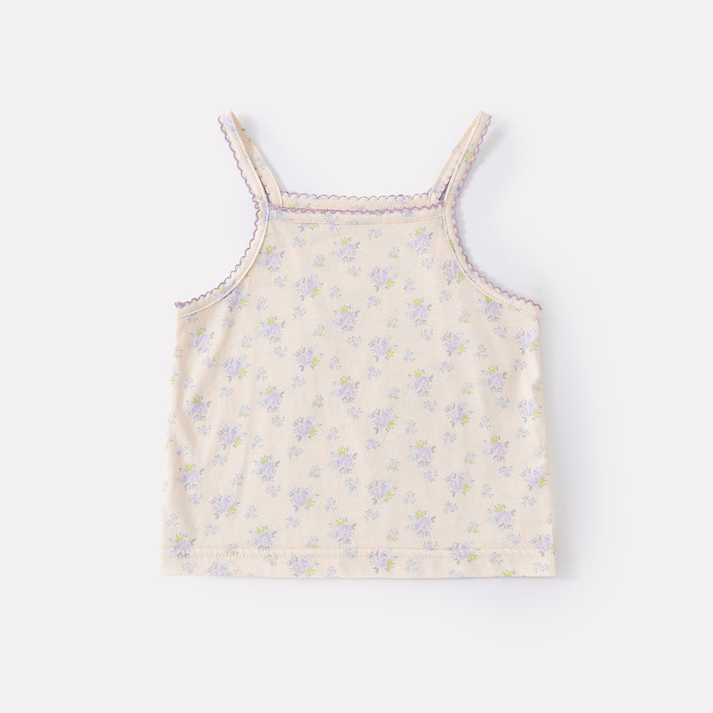 Sweet Floral Strap Top with Puff Short Pants Set, Lightweight Two-Piece Outfit