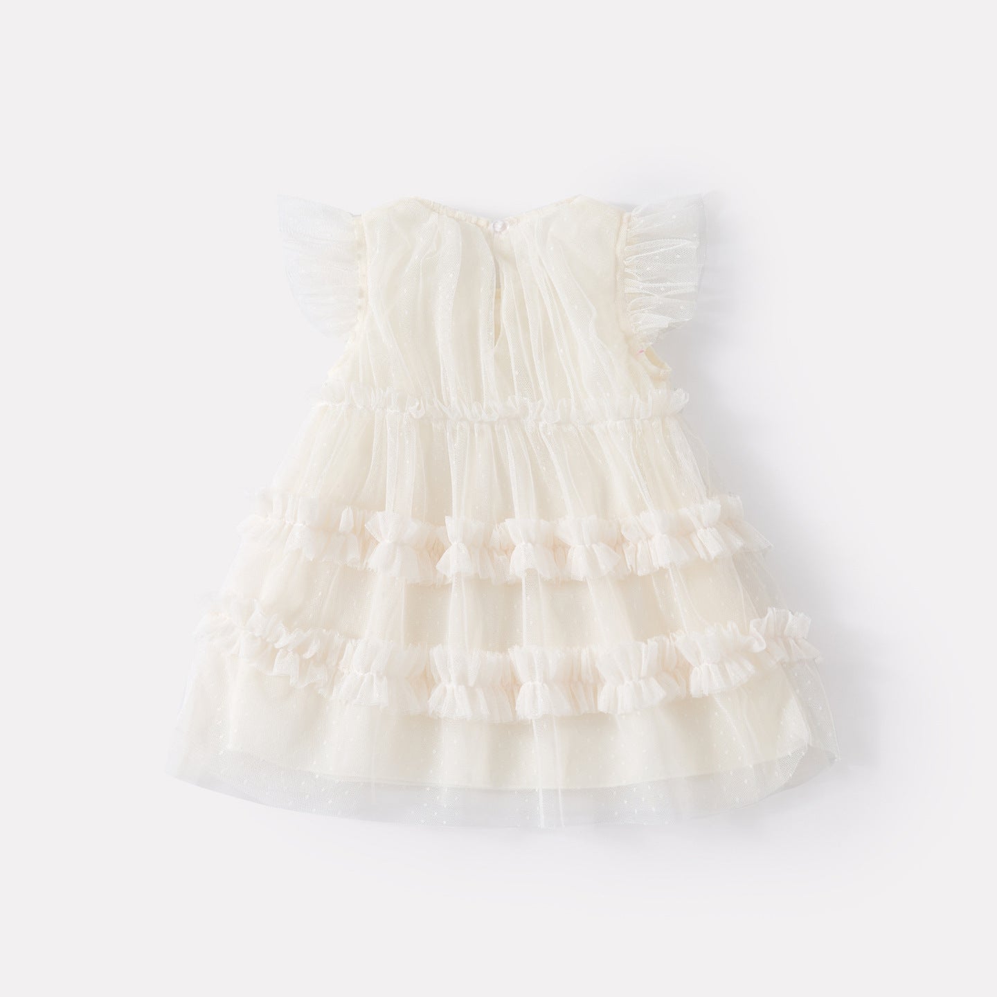 Layered Tulle Dress with Flutter Sleeves for Girls, Simple and Sweet Sleeveless Summer Dress, Breathable and Lightweight