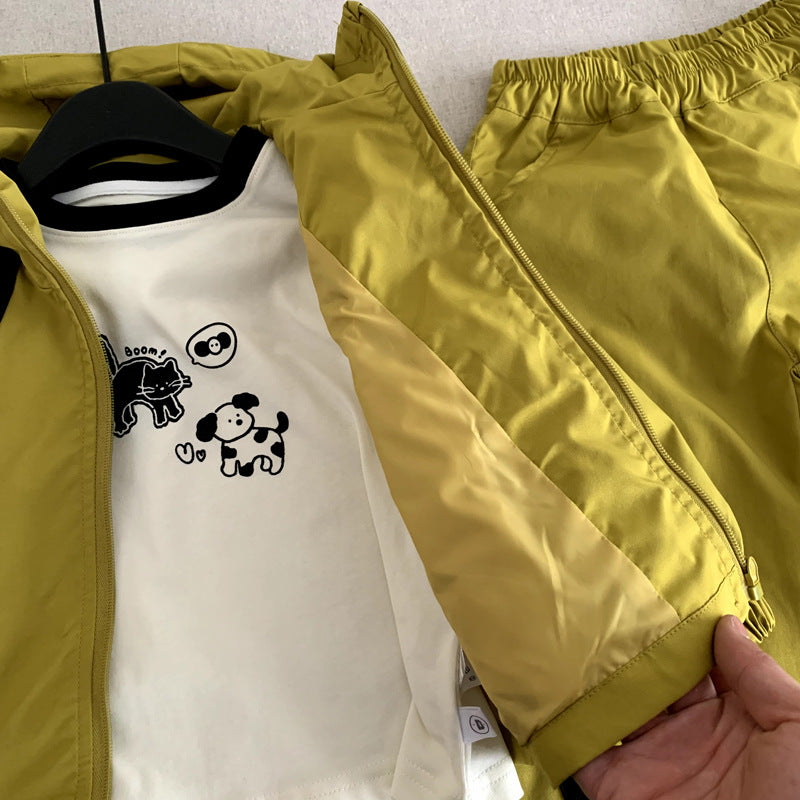 Boys' long sleeved jacket girls' two-piece sports set