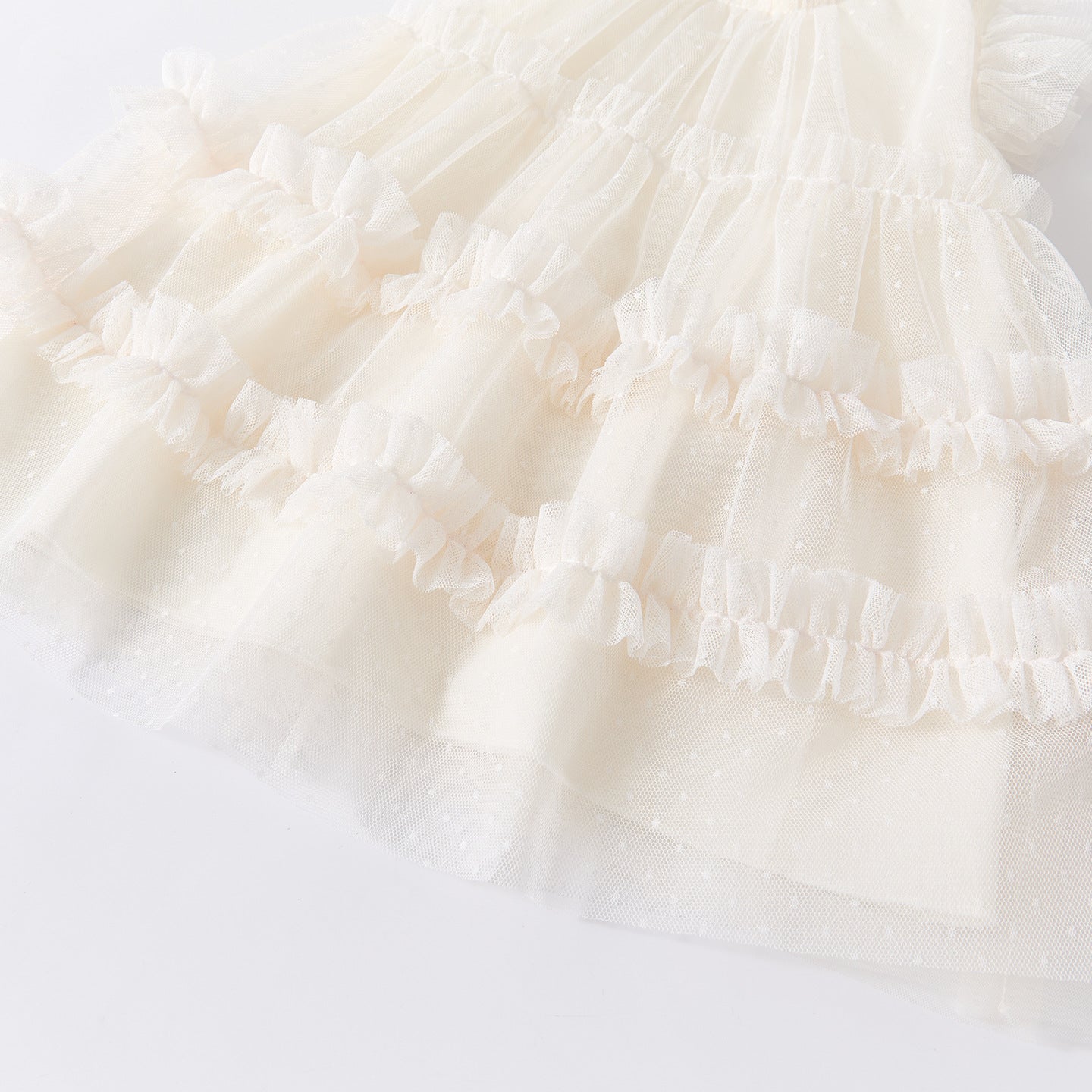 Layered Tulle Dress with Flutter Sleeves for Girls, Simple and Sweet Sleeveless Summer Dress, Breathable and Lightweight