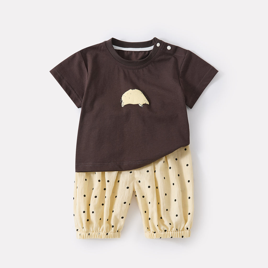 Short Sleeve Baby Boy Lightweight Casual Stylish Polka Dot Mosquito-Proof Pants Two-Piece Set