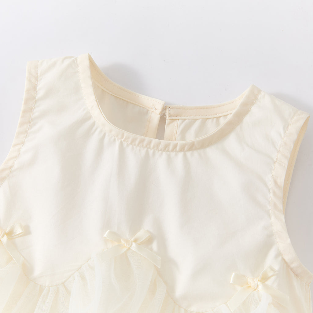 Bow Backless Dress for Toddlers, Casual Lightweight Lace-Trimmed Dress for Baby Girls