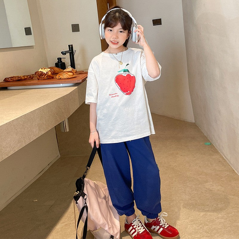Children's T-Shirt  Girls White Short Sleeve Basic Tee for Medium to Large Kids Apparel
