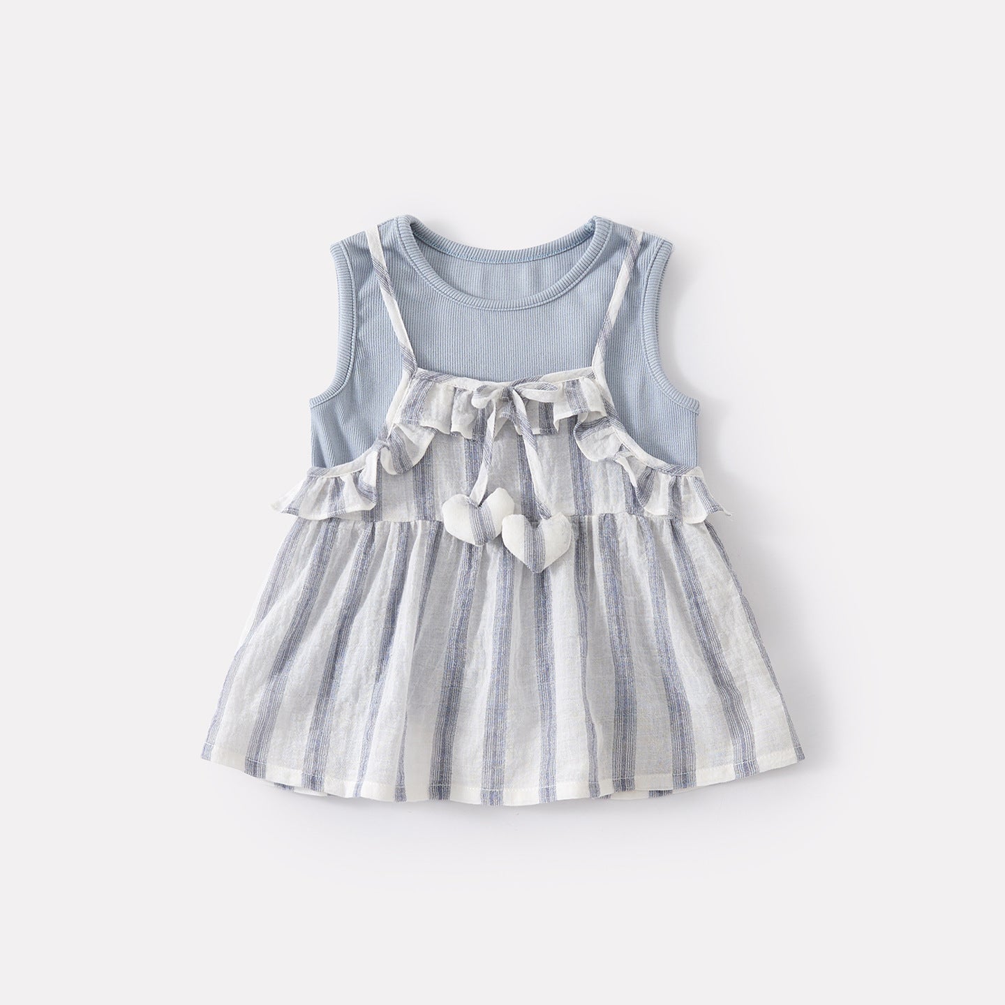 Striped Sleeveless Top Simple Tank Top Set with Rolled Hem Denim Pants for Toddler Girls Summer Lightweight Outfit