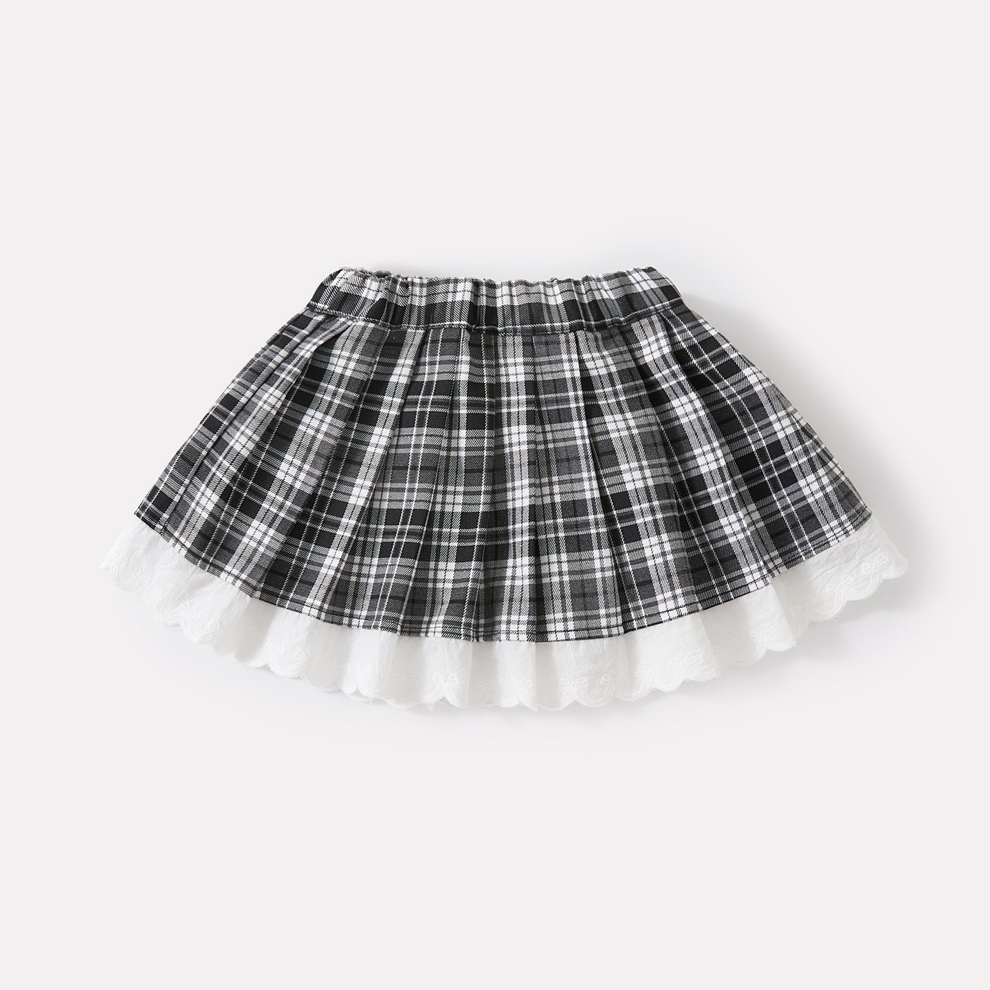 Turn-Down Collar Sweater and Plaid Lace Trim Pleated Skirt Set for Baby Girls