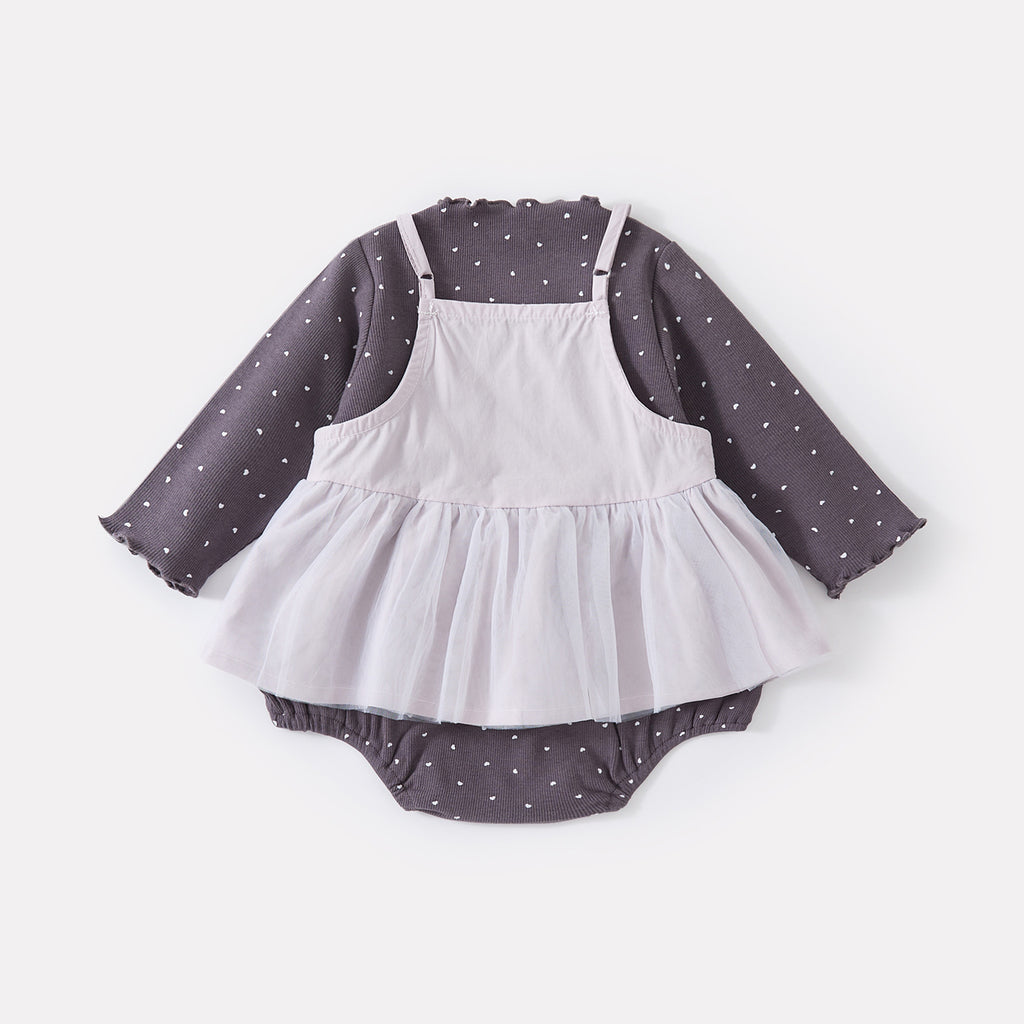 Cute Heart Knit Romper Sweet Lace Bow Sleeveless Dress Two-Piece Set