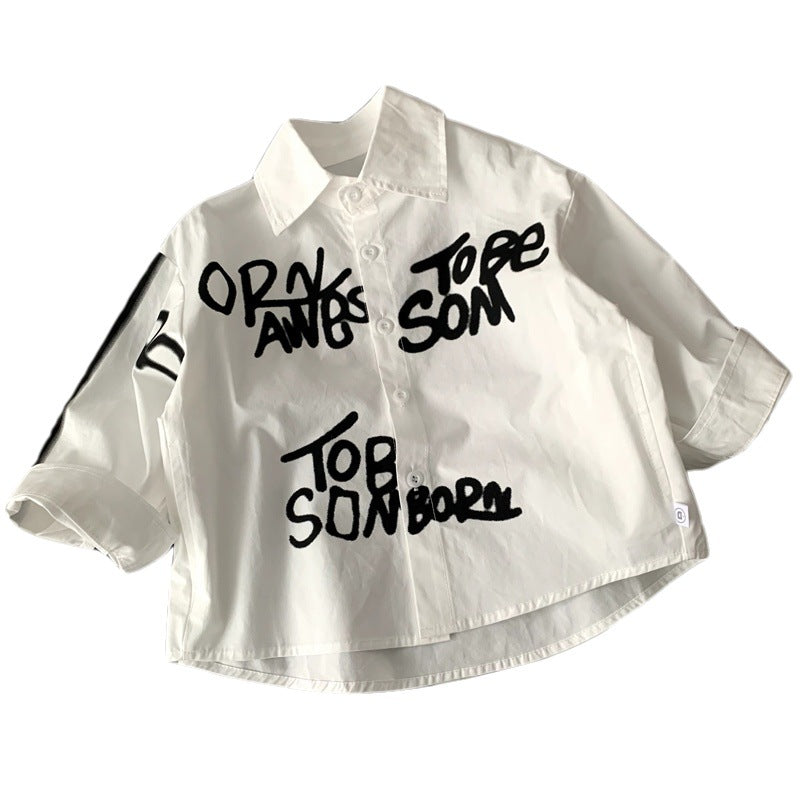 Boys' printed shirt cotton cardigan baby jacket