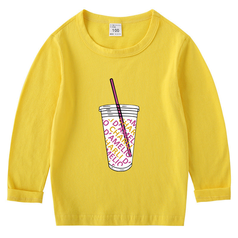 Children's cotton T-shirt with round neck and long sleeved base
