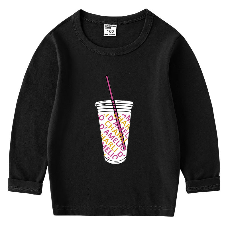 Children's cotton T-shirt with round neck and long sleeved base