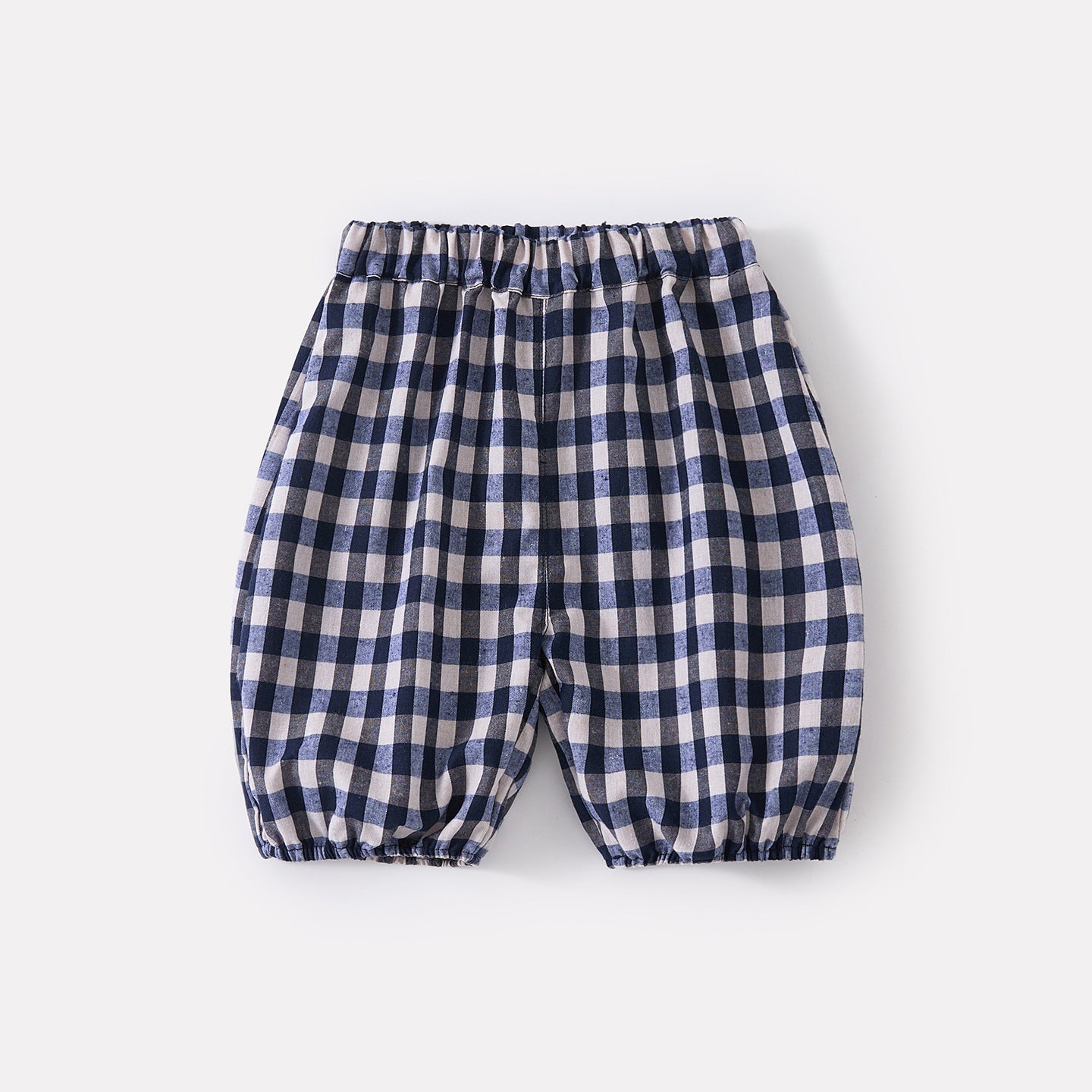Color-Block Collar Cartoon Dog Short Sleeve Baby Lightweight Cuffed Checkered Pants Stylish Two-Piece Set