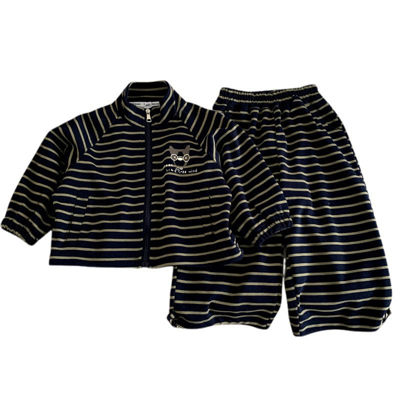 Striped sweatshirt and pants two-piece set for boys' sports suit
