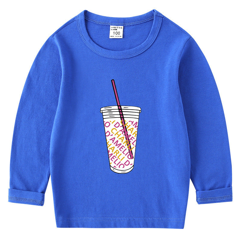 Children's cotton T-shirt with round neck and long sleeved base