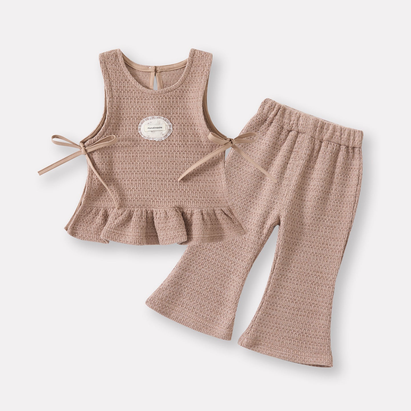 Ruffled Collar Bodysuit, Casual Simple Sleeveless Top and Flared Pants 3-Piece Set
