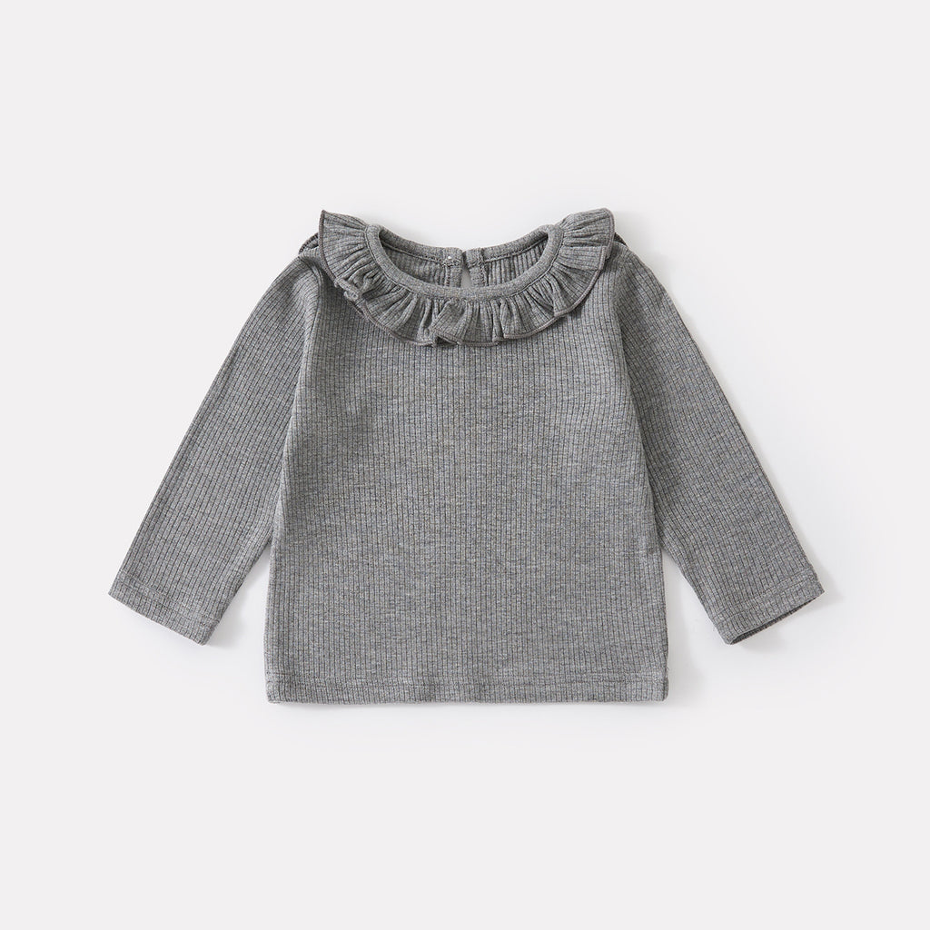 Simple Leaf Collar Knit Bodysuit for Baby Girls Plaid Overalls Two-Piece Set
