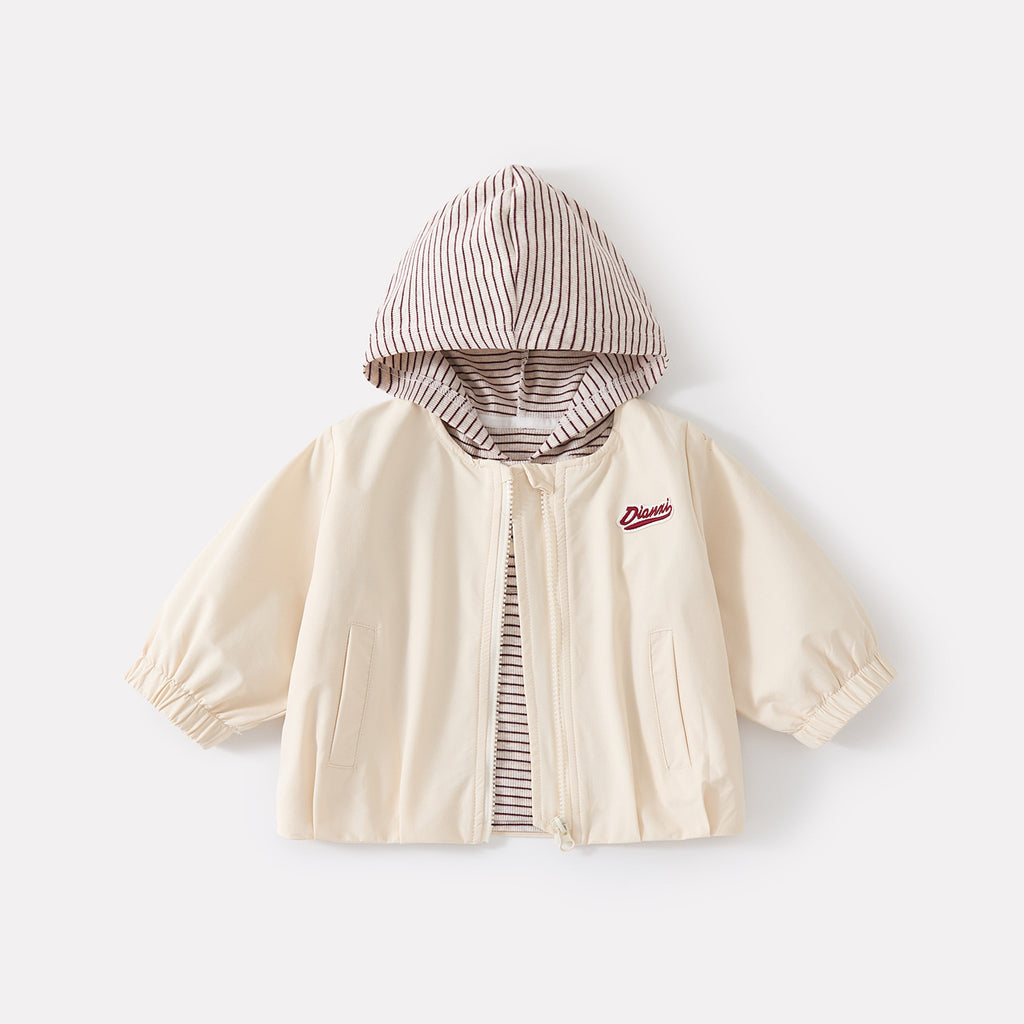 Boys' Autumn Striped Hooded Top, Embroidered Cuff Jeans Three-Piece Set