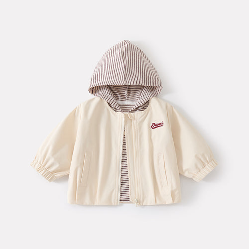 Boys' Autumn Striped Hooded Top, Embroidered Cuff Jeans Three-Piece Set