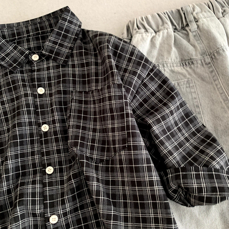 Children's casual checkered shirt spring top