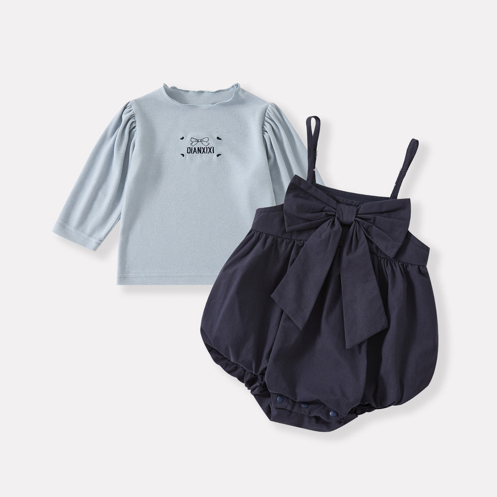 letter bodysuit for baby girls bow halter romper two-piece set