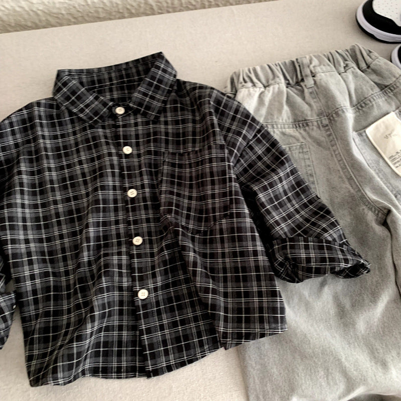 Children's casual checkered shirt spring top
