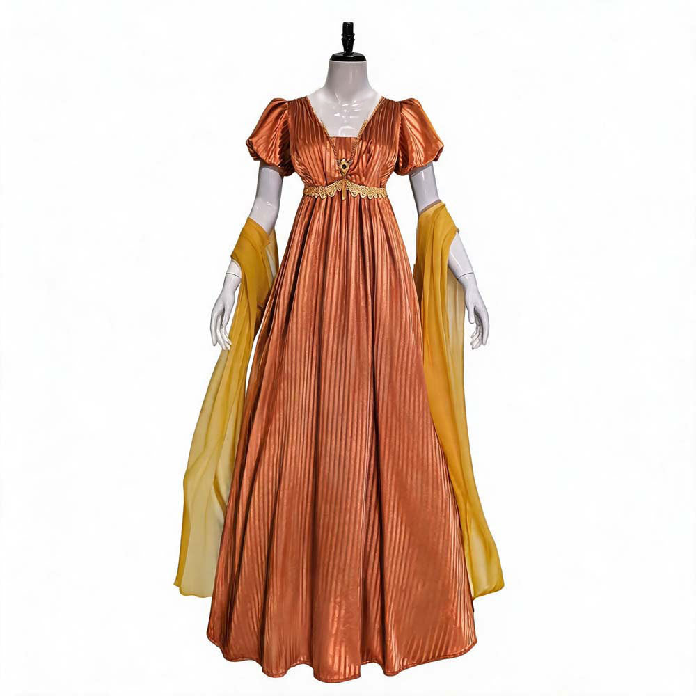 Bridgerton Cosplay Dress Renaissance Vintage V-Neck Dress Victorian Empire Waist Tea-Length Gown