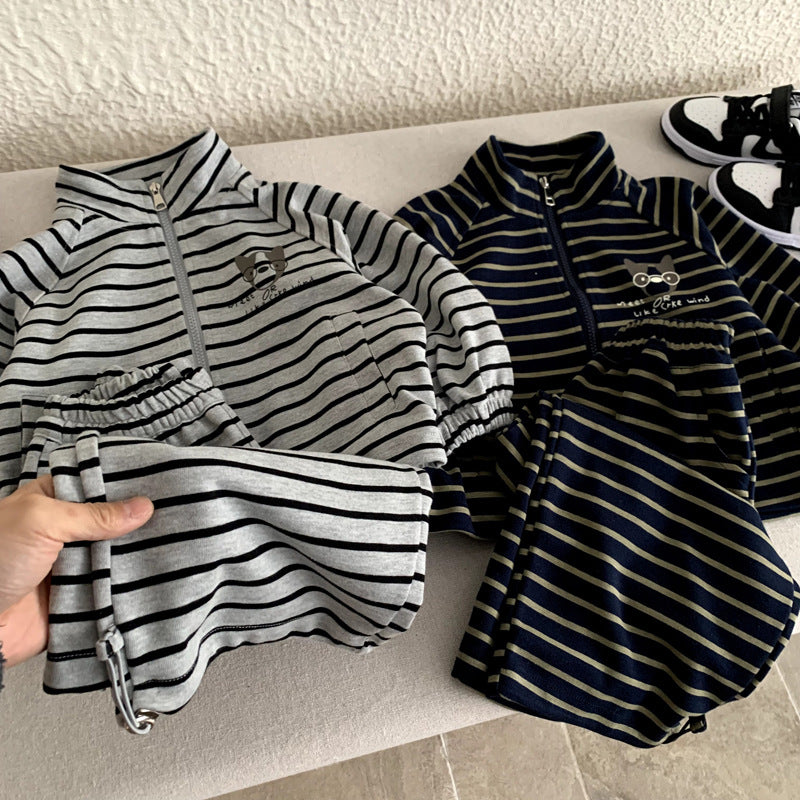 Striped sweatshirt and pants two-piece set for boys' sports suit