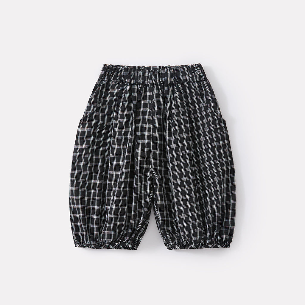 Letter Embroidery 3D Cartoon Short Sleeve Set for Boys Breathable Checkered Mosquito-Proof Pants Two-Piece Outfit