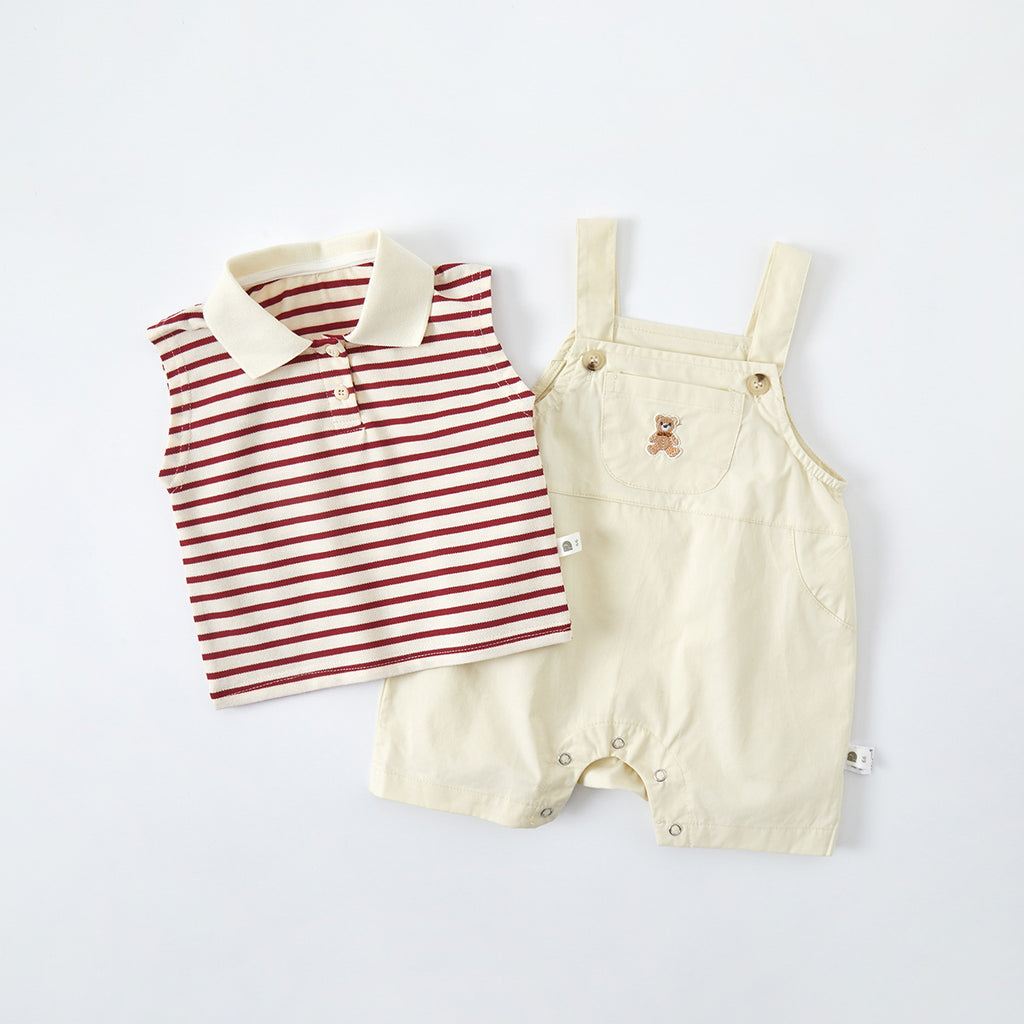 Polo Shirt Bodysuit Set Summer Newborn Top Overalls Two-Piece Set
