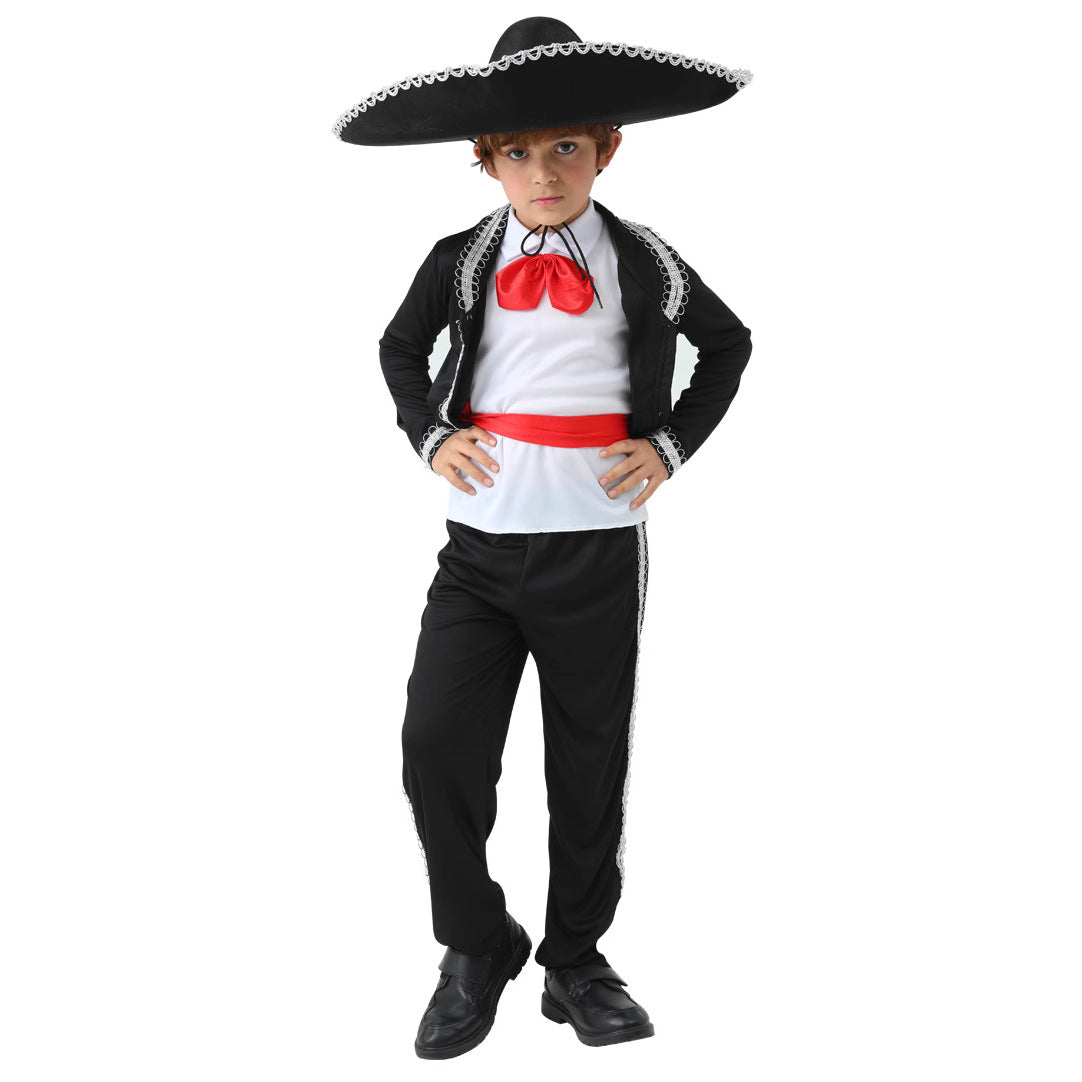 Mexican Men Mariachi Amigo Dance Costume for Kids Party Stage Performance Outfit