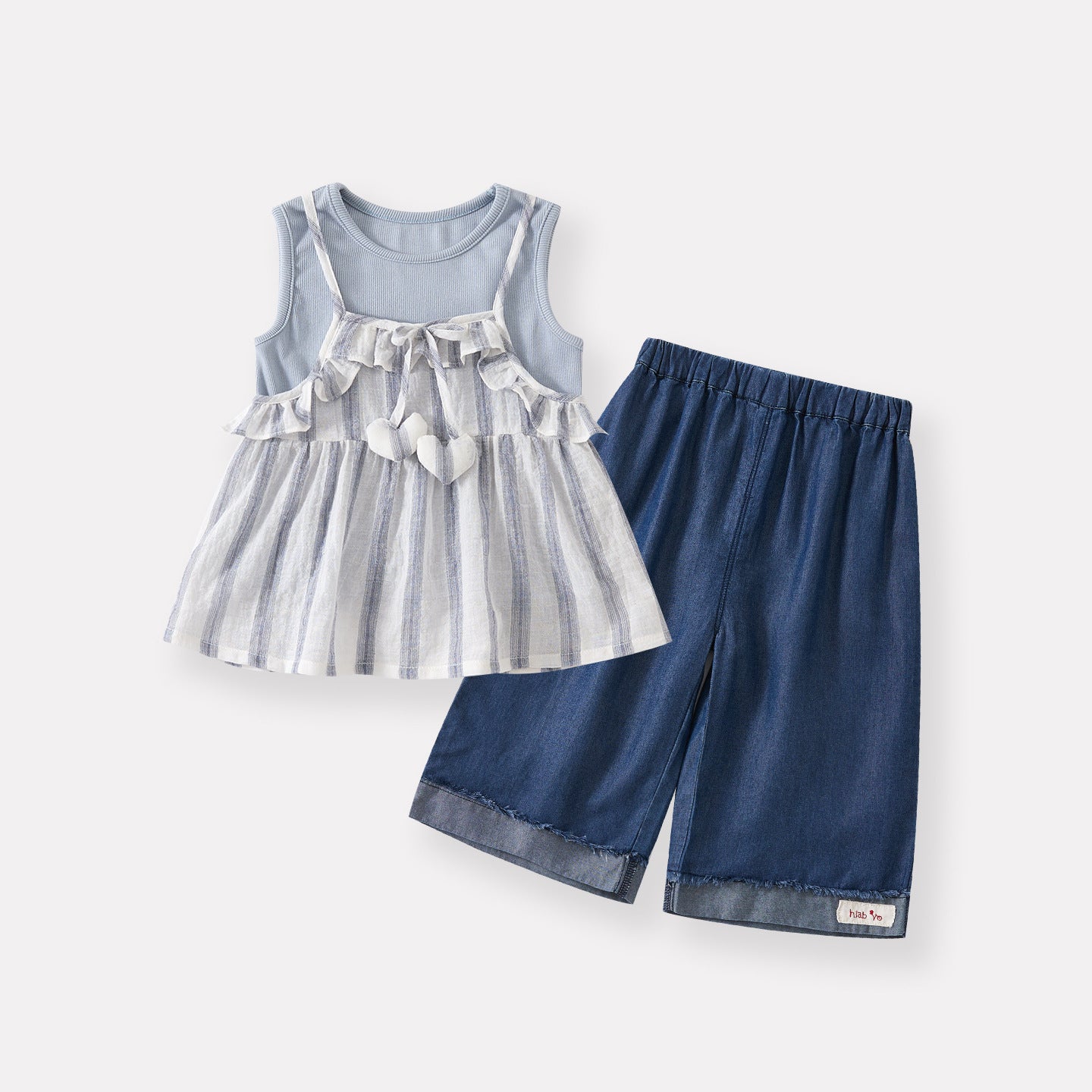 Striped Sleeveless Top Simple Tank Top Set with Rolled Hem Denim Pants for Toddler Girls Summer Lightweight Outfit
