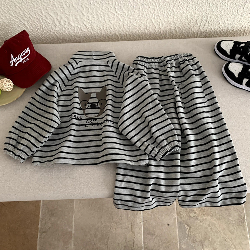 Striped sweatshirt and pants two-piece set for boys' sports suit
