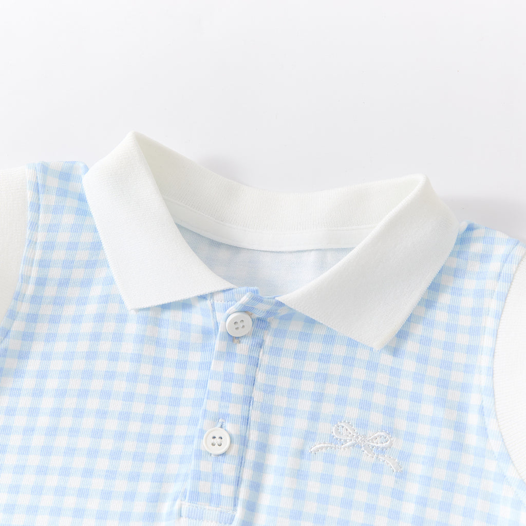 Color-Blocked Polo Neck Plaid Sleeveless Dress, Baby Sweet and Cool Knit Dress