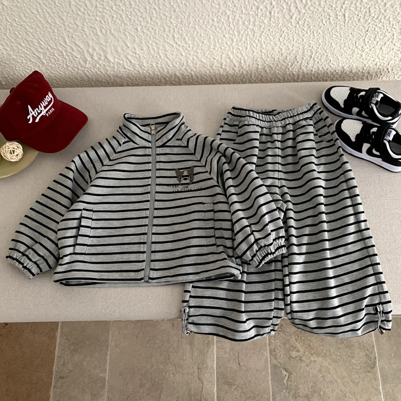 Striped sweatshirt and pants two-piece set for boys' sports suit