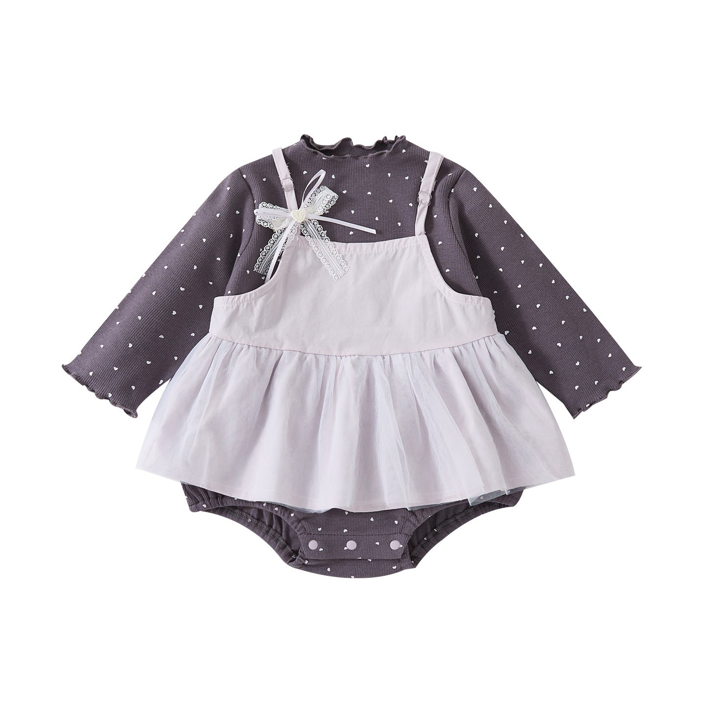 Cute Heart Knit Romper Sweet Lace Bow Sleeveless Dress Two-Piece Set