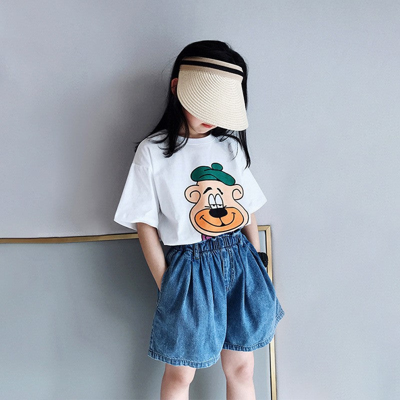 Children's T-Shirt  Girls White Short Sleeve Basic Tee for Medium to Large Kids Apparel