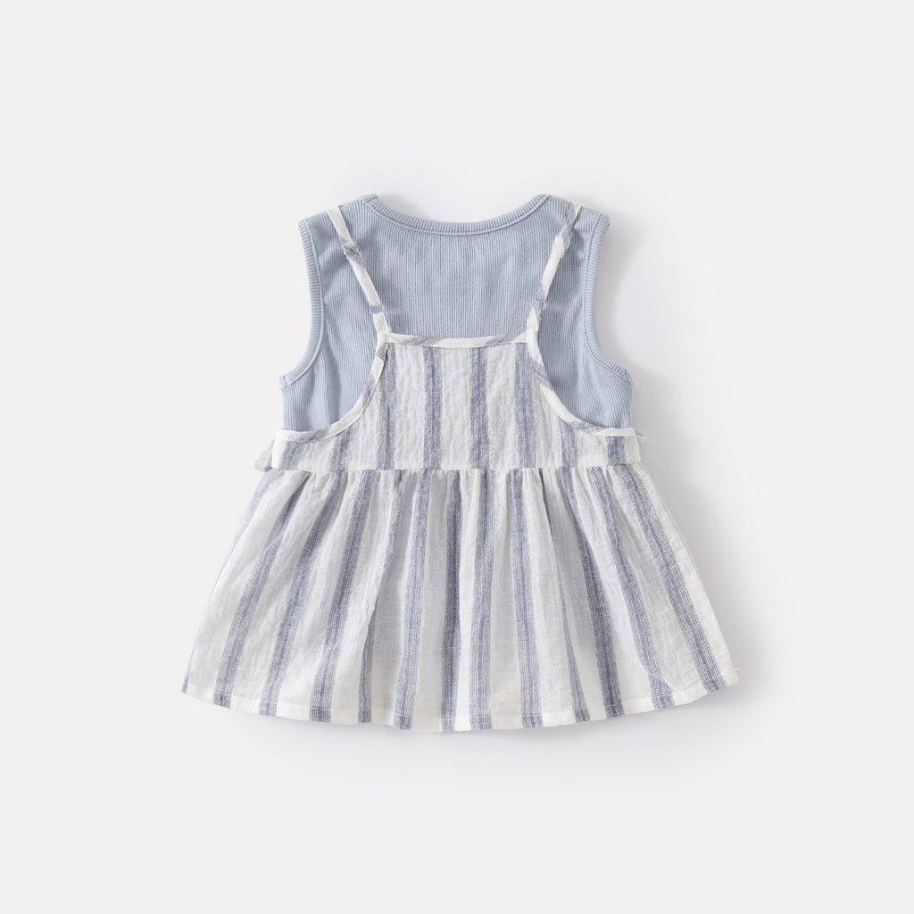 Striped Sleeveless Top Simple Tank Top Set with Rolled Hem Denim Pants for Toddler Girls Summer Lightweight Outfit