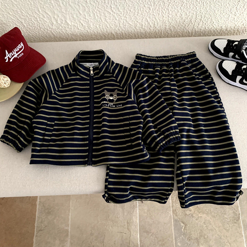 Striped sweatshirt and pants two-piece set for boys' sports suit