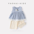 Trim Checkered Vest and Loose Pants Two-Piece Set for Baby Girls Casual Outfit