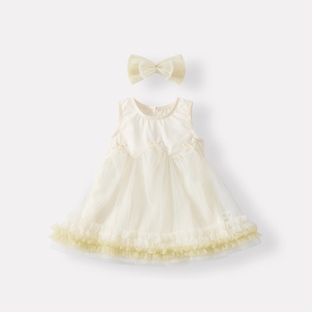 Bow Backless Dress for Toddlers, Casual Lightweight Lace-Trimmed Dress for Baby Girls