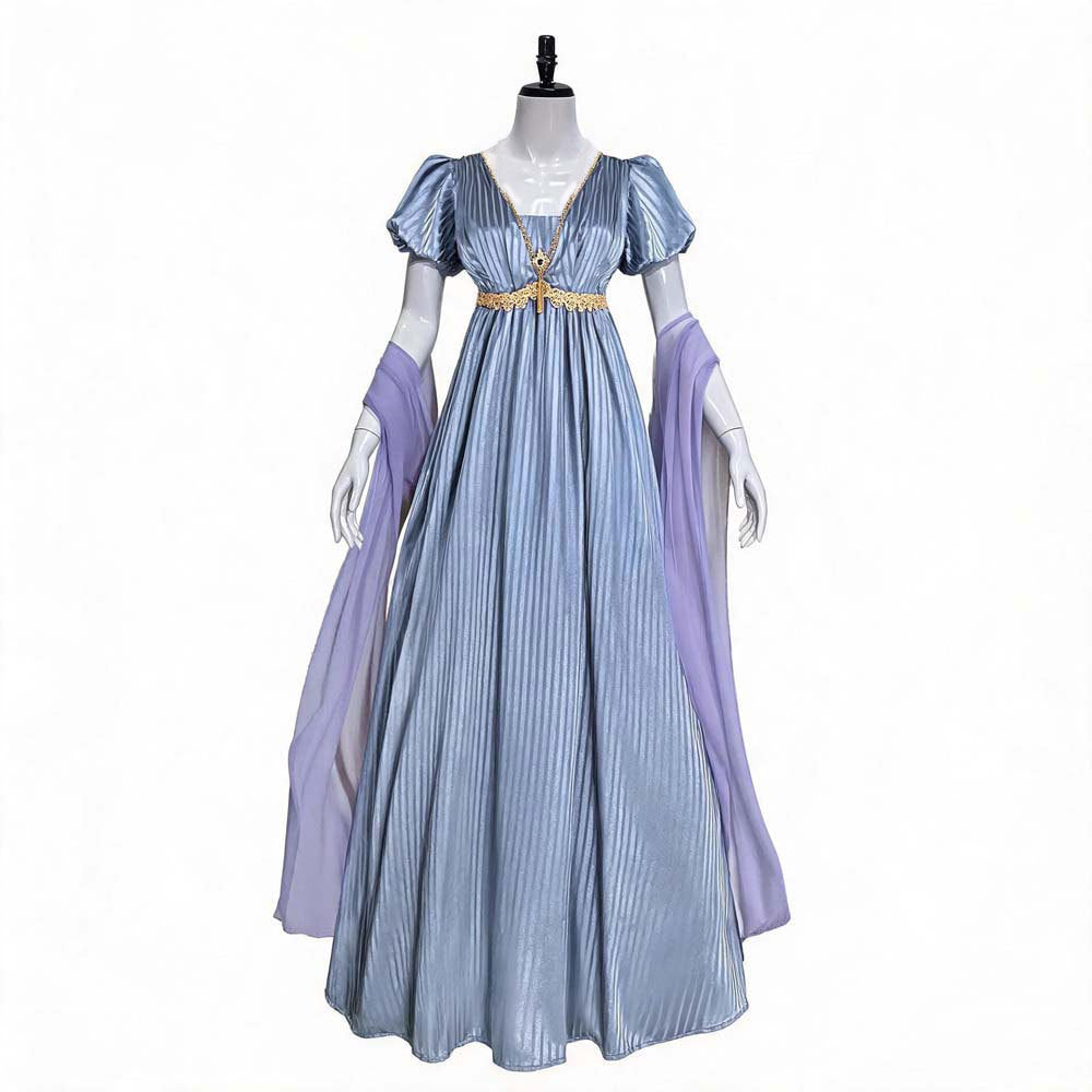 Bridgerton Cosplay Dress Renaissance Vintage V-Neck Dress Victorian Empire Waist Tea-Length Gown