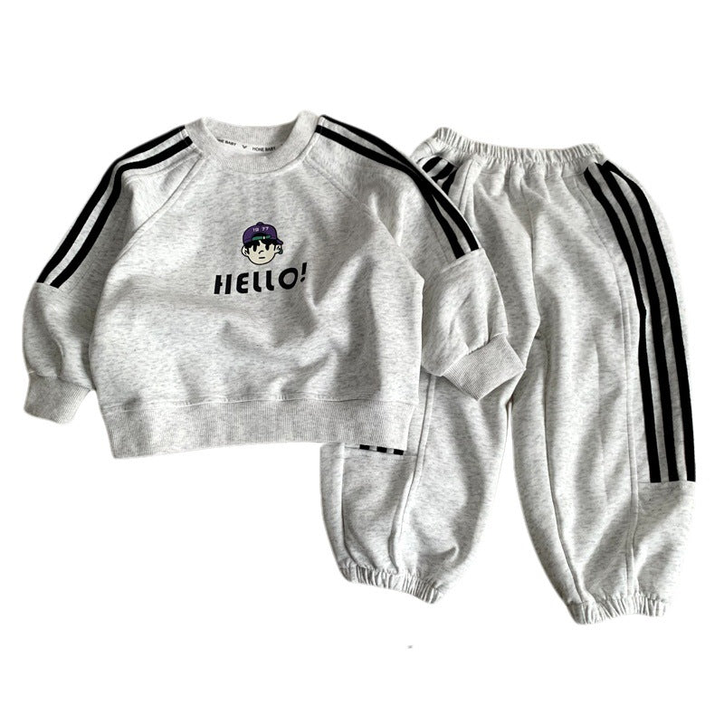 Boy's letter fake two-piece hoodie two-piece set