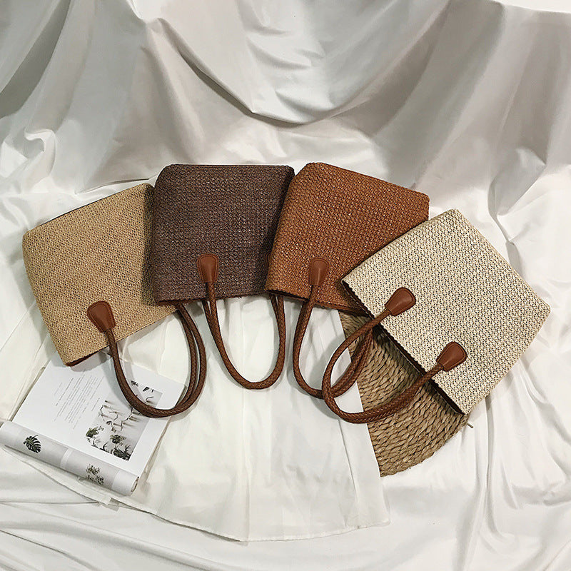 Fashion European and American Style Straw Woven Bag Shoulder Bag Simple Fashion Travel Beach Basket Crossbody Bag