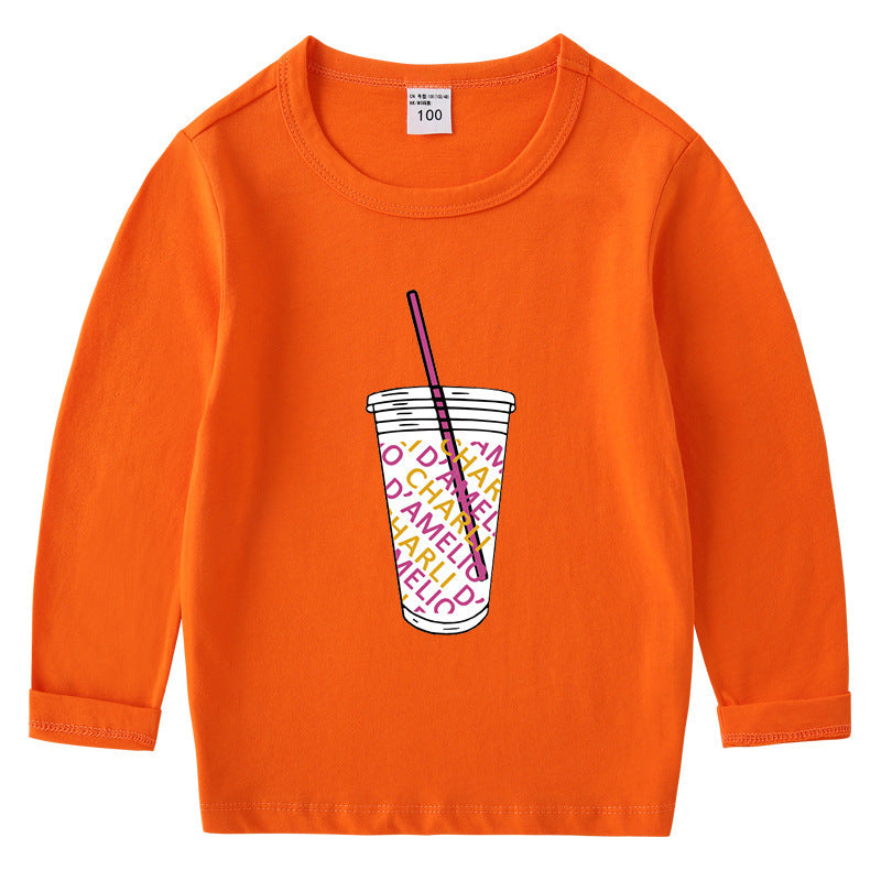 Children's cotton T-shirt with round neck and long sleeved base