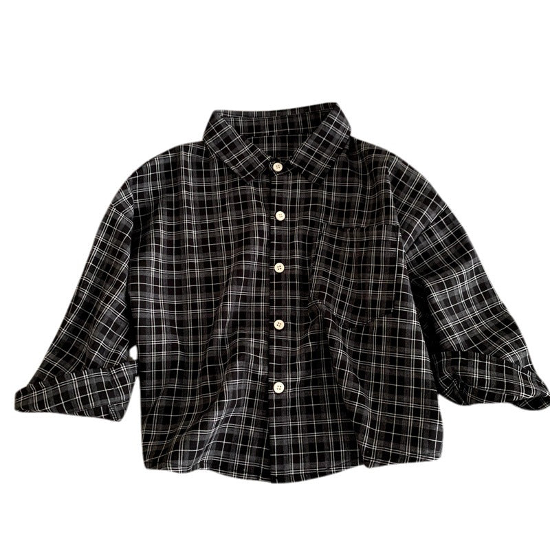 Children's casual checkered shirt spring top