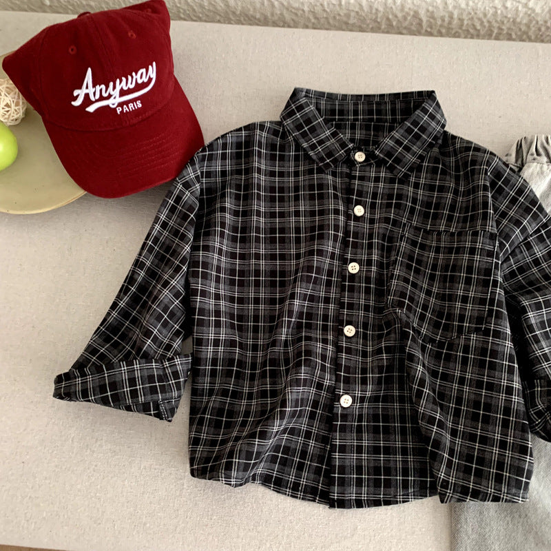 Children's casual checkered shirt spring top