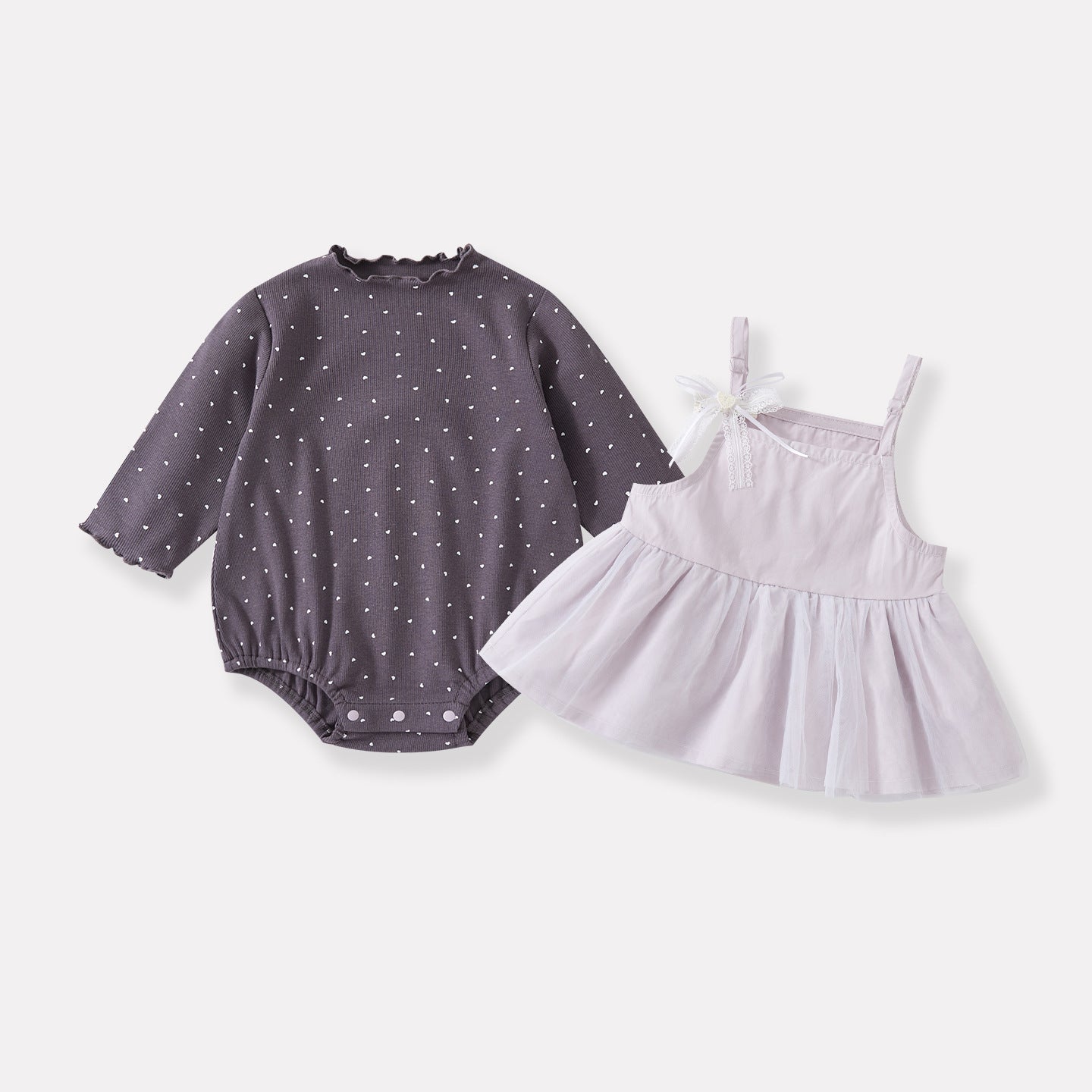 Cute Heart Knit Romper Sweet Lace Bow Sleeveless Dress Two-Piece Set