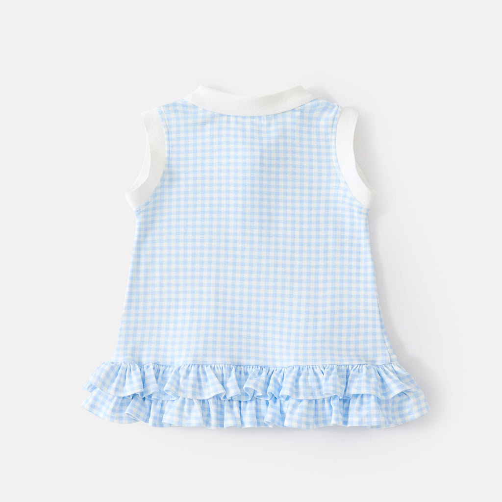 Color-Blocked Polo Neck Plaid Sleeveless Dress, Baby Sweet and Cool Knit Dress