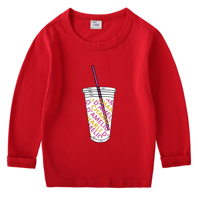 Children's cotton T-shirt with round neck and long sleeved base